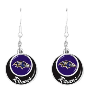 Baltimore Ravens Dangle Logo Earrings Stacked Round Purple Black Silver NFL - Picture 1 of 5