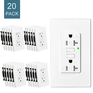 GFCI Outlet 20 Amp Wall Receptacle Ground Fault Circuit Interrupter w/Plate × 20 - Picture 1 of 12