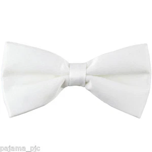 White Kid's Straight Cut Solid Pre-tied Strap Bowtie Boy's Bowtie Prom Wedding - Picture 1 of 1