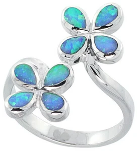 Feiner Damenring Sterlingsilber rhodiniert, simulierter Opal Inlay Floral 21 mm - Bild 1 von 1