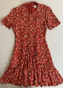 WHISTLES DRESS SZ 8 FLORAL SUMMER RED PEONY 100% VISCOSE WOMENS SEE DETAIL - Picture 1 of 21