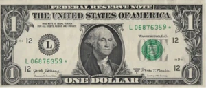 2017-A STAR NOTE (L 06876359 *) ONE DOLLAR BILL. 85.1 % Coolness. Circulated - Picture 1 of 3