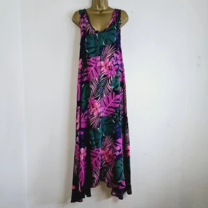 NEW EVANS Plus Size 14-24 Leaf Floral Print Floaty Maxi Dress Green Black Pink - Picture 1 of 9