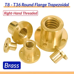 T8 - T40 Round Flange Trapezoidal Right-Hand Threaded Nut Brass Nuts - Picture 1 of 5