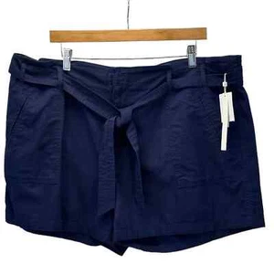Caslon Cotton Blend Belted Paperbag Twill Shorts - Navy Blue - size 18 - Picture 1 of 8