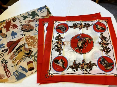 5 Cowboy Southwestern Fabric Hankies 21X21 3 Red 2 Brown Horse Saddle Boot Scarf - Image 1 of 3