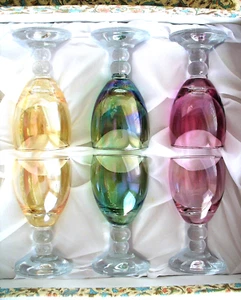 Vintage~6~Iridescent~MADE IN ITALY~Liquor~SHERRY~Cordial~PEDESTAL~Glasses~BOXED - Picture 1 of 13
