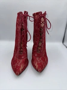 INC Womens Indira Red Floral Lace Up Booties Shoes 9M See description … - Picture 1 of 15