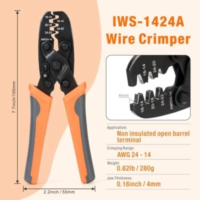 IWISS IWS-1424A Open Barrel Terminal Crimper Plier Tool for Molex Style Terminal - Image 1 of 4