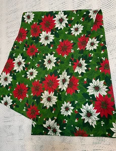Vtg Christmas Poinsettia Rectangle Tablecloth Fabric Approx 66” X 51” Cotton?? - Picture 1 of 8