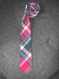 PENGUIN - Men's Magenta & Teal Plaid 100% Cotton Neck Tie 2.2"W x 58"L - Picture 1 of 3