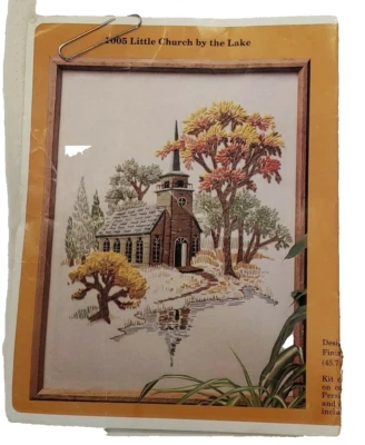Crewel Kit Church By The Lake Needlework Persian Yarn Kaddy 80s Creative Circle - Image 1 of 4