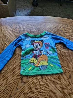 Disney Mickey Mouse Long-Sleeve T-Shirt - Blue Shirt - Size & Material Unknown - Image 1 of 2