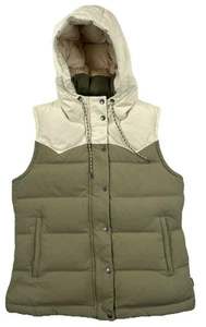Patagonia Women’s Large Bivy Hooded Down Vest Sage Khaki (Stain) - Picture 1 of 9
