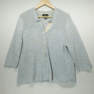 Suéter Eddie Bauer Mujer XL Azul Mezcla de Lino Botón Frontal Abierto Tejido Cárdigan Foto 1 de 4