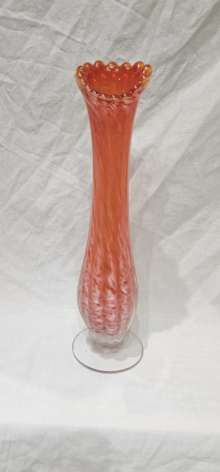 复古艺术玻璃花瓶橙色和白色摇摆玻璃花瓶中世纪艺术玻璃  — 第 1/4 张图片