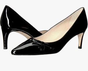 LK Bennett Womens Bernice Kitten Heel Shoes 35 (US 5) Patent Leather Bow Detail - Picture 1 of 12