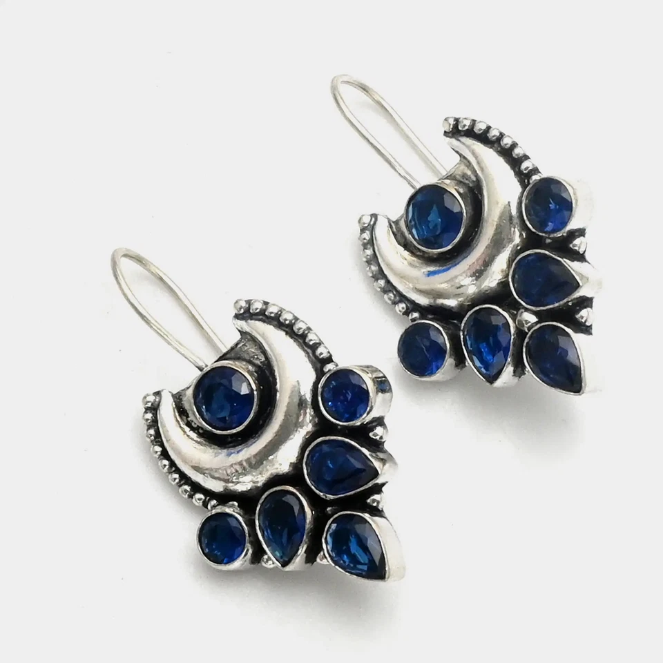 Brincos pendurados femininos de pedra preciosa de tanzanita feitos à mão 1,4" AE-99599 - Imagem 1 de 1