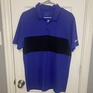 Nike Dri Fit Golf Polo Shirt Top Short Sleeve Blue Black Men's Medium - Picture 1 of 4