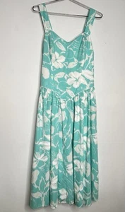 Vtg 70s Jenni Sundress Floral Teal & White Adjustable Straps White Piping Sz M/L - Picture 1 of 15