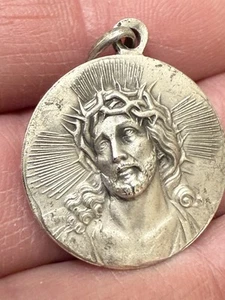 VTG Silver Religious Medal Jesus & Lady Of Fatima Mary Pendant - Picture 1 of 6