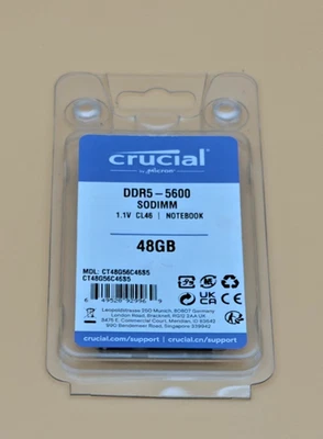 Crucial 48GB 5600MHz DDR5 SO-DIMM RAM PC5-44800 Laptop Memory CT48G56C46S5 - Image 1 of 2