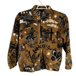 Outback Trading Co giacca pile cowboy western per bambini XL marrone stampa cowboy zip - Foto 1 di 14