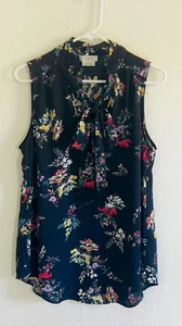 Van Heusen navy floral sleeveless blouse neck tie Med EUC - Picture 1 of 8