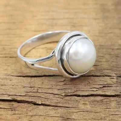 Natural Pearl Stone Ring Handmade solid 925 Sterling Silver Ring For Women& Men - Image 1 of 4