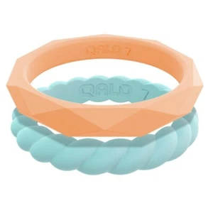 QALO QS9-SCL05 Silicone Women's Stackable Collection Ring Orange/Teal Set Size 5 - Picture 1 of 1