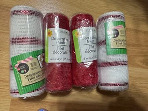 Dekogitter 4 Rollen, 2 rote Rollen, 2 Rollen rot & weiß, insgesamt 18 Meter lang - Bild 1 von 5