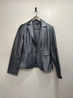 Abrigo Chaqueta Blazer Lafayette 148 New York Mujer Talla 2 Gris Plateado Metal Cuero Foto 1 de 4