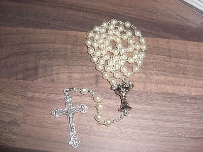 Kommunion Rosenkranz creme champagner Kommuniongeschenk Taufgeschenk  - Bild 1 von 2