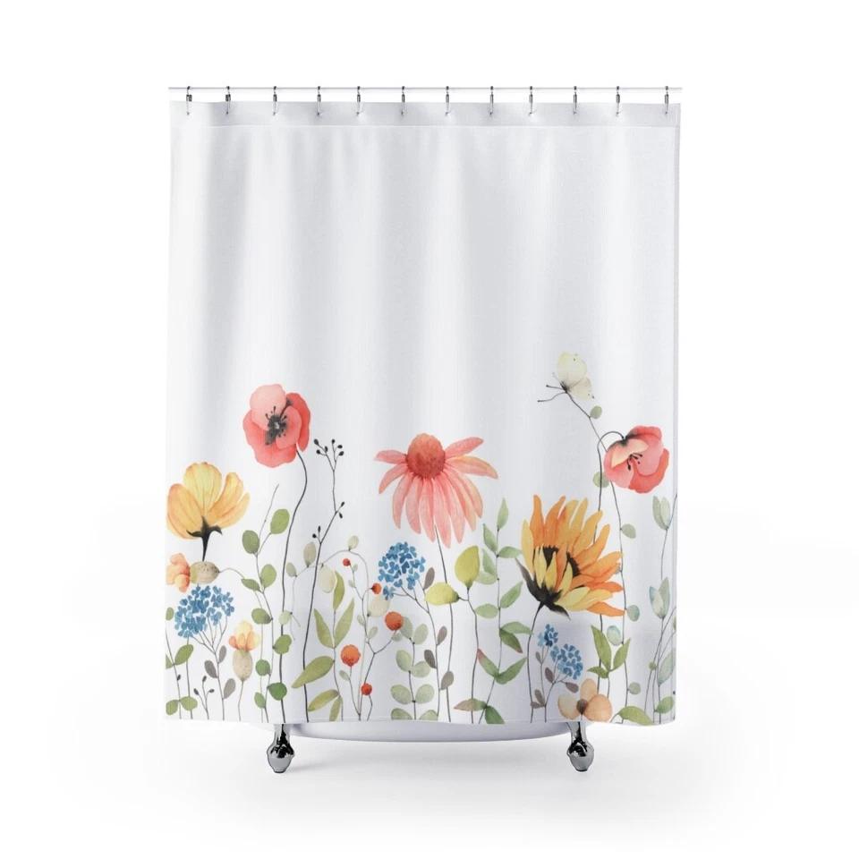 Cortinas de ducha florales de jardín - Cortina de ducha blanca - Decoración de baño Foto 1 de 1
