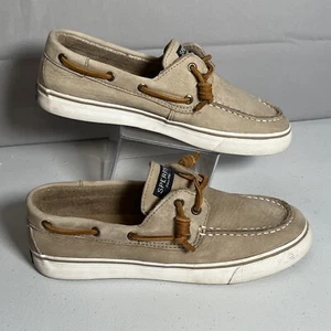 Sperry Top Sider Shoes Womens 7.5 Tan Linen Oat Brown Boat Shoe STS97131 Leather - Picture 1 of 8