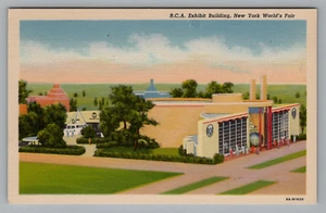 New York Weltausstellung 1939 R.C.A. Ausstellungsgebäude unbespielt Leinen Postkarte - Bild 1 von 2
