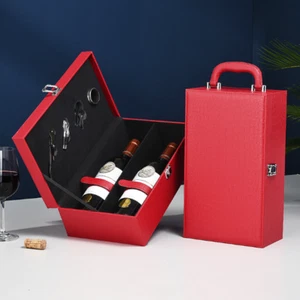 2x Red Wine Champagne Storage Packaging Box 2 Bottle Wine Carrier Travel Boxes - Picture 1 of 12