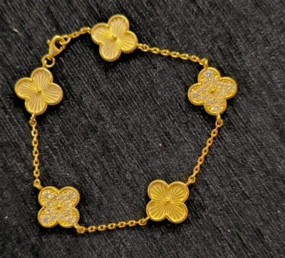 Women's Flower Bracelet Real Moissanite 14K Yellow Gold Plated 7" inch - Image 1 of 4