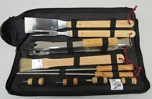 HIT 10 Piece Stainless Steel & Wood Barbeque Set & Carry Case NEW - Picture 1 of 2