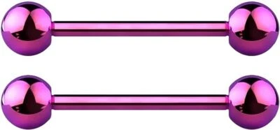 2件装舌环14G钛直杠铃舌头乳头环1/2英寸5/8 — 第 1/4 张图片