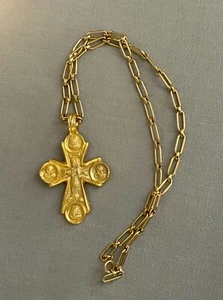 Vintage Alva Museum Replica Medieval Gold-tone Pectoral Cross Pendant w/Chain - Picture 1 of 13