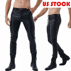 Pantalon homme gothique punk motard motard collant aspect humide cuir pantalon long clubwear - Photo 1/23