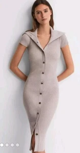BNWT REISS NUDE BEIGE KNITTED BODYCON MIDI JUMPER DRESS SIZE L UK 14/16 - Picture 1 of 5