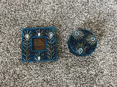 The Bombay Company 2 Piece Set Hand Beaded Blue Peacock Trinket Box and  Frame - Image 1 of 2