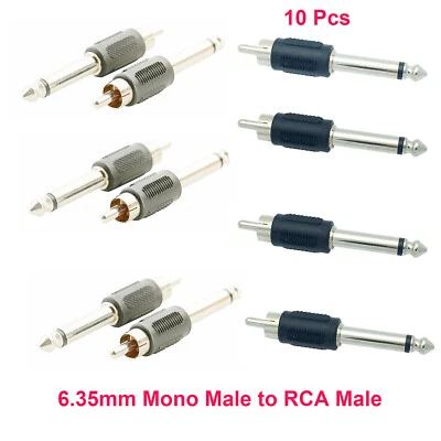 10pcs 6.35mm 1/4" Male Mono TS to RCA Phono Male Guitar Audio Adapter Connector - Image 1 of 4