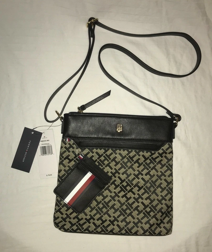 Tommy Hilfiger Womens Crossbody Purse With Pouch Black Logo
