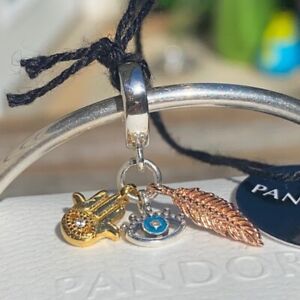 Authentic Pandora Hamsa, All-seeing Eye & Feather Spirituality 768785C01 Charm