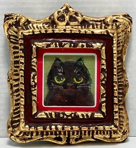 Cat Art Fraem Series Miniature Black Cat Oil Painting Japan Artists - Picture 1 of 22