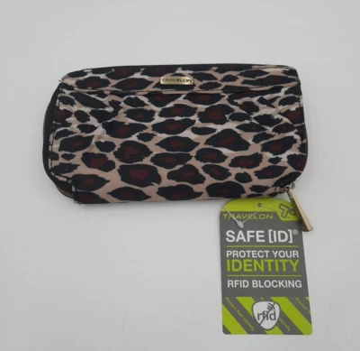 TRAVELON Muñequera Estampado Leopardo Cremallera Bolso sin asas Cartera Organizador Bloqueo RFID Nuevo Foto 1 de 4