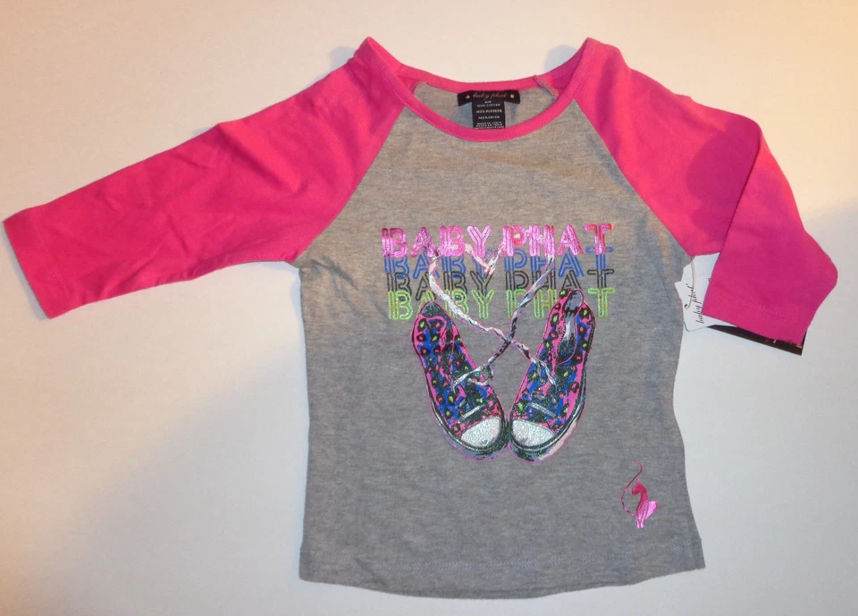 Camisa Baby Phat Girls manga 3/4 tamanho 4 XS, 5-6 S, 7-8 média e 10-12 grande nova com etiquetas - Imagem 1 de 1